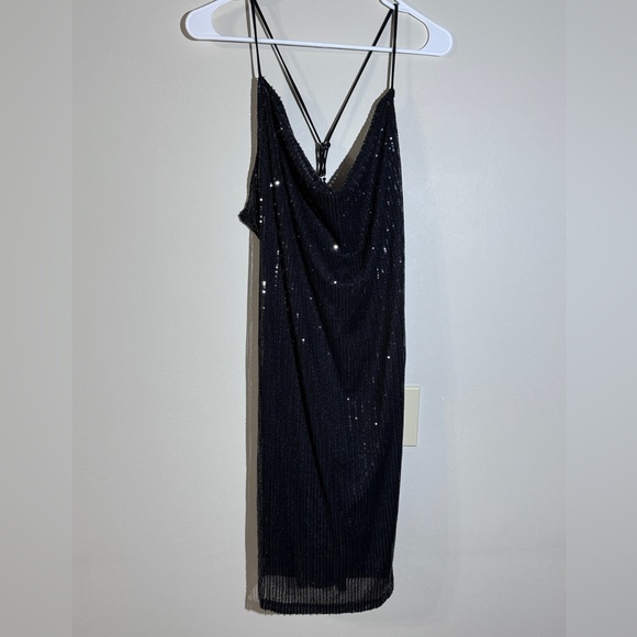 Backless Sequin Bodycon Cami Dress- Black - Picture 1 of 4